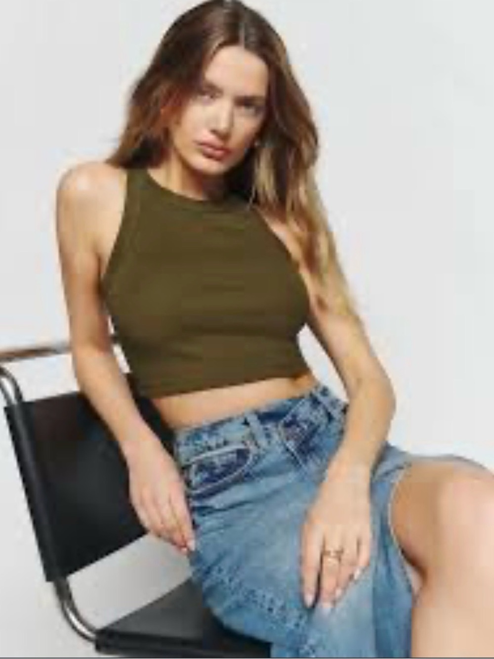 Reformation Olive Ribbed Cropped Tank - Picture 2 of 3